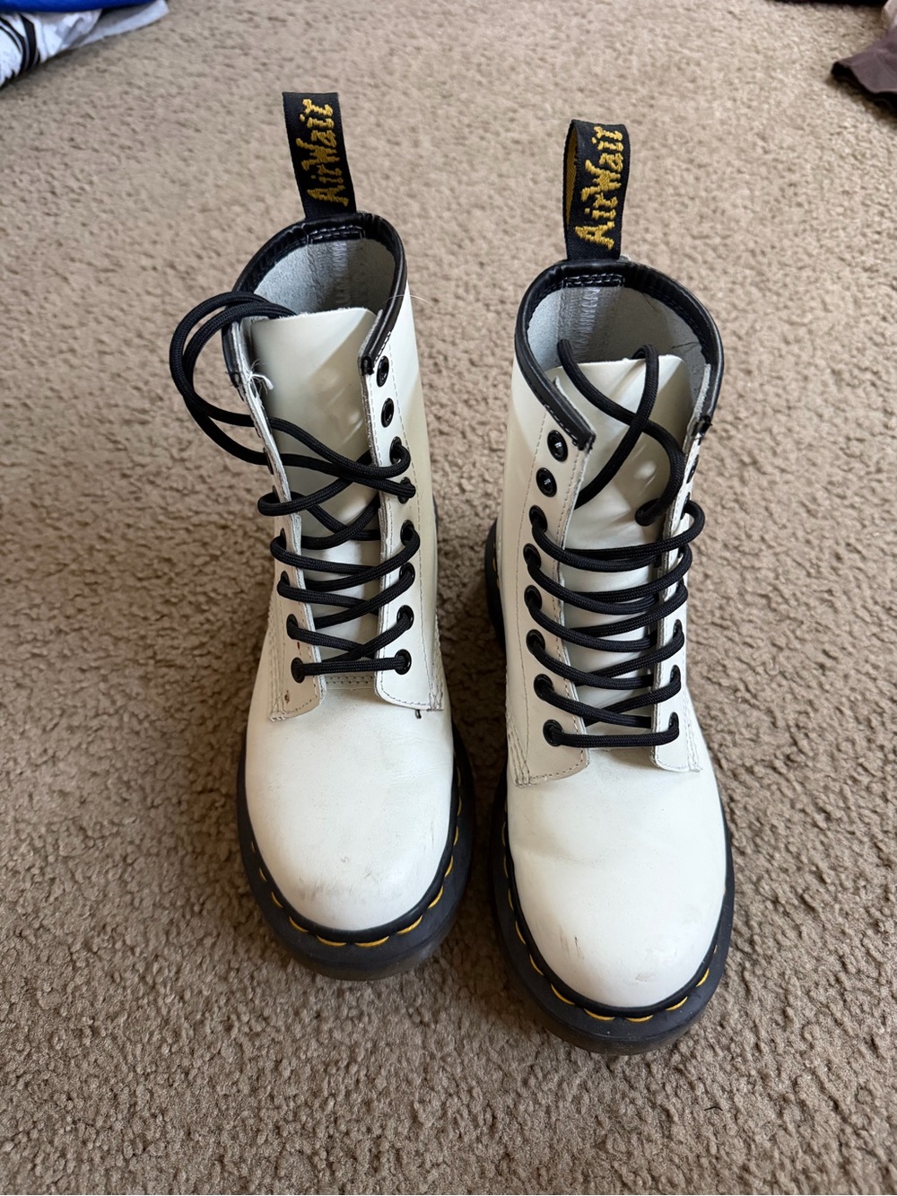 Dr. Martens White Leather 8-Eye Lace-Up Boots with Black Laces